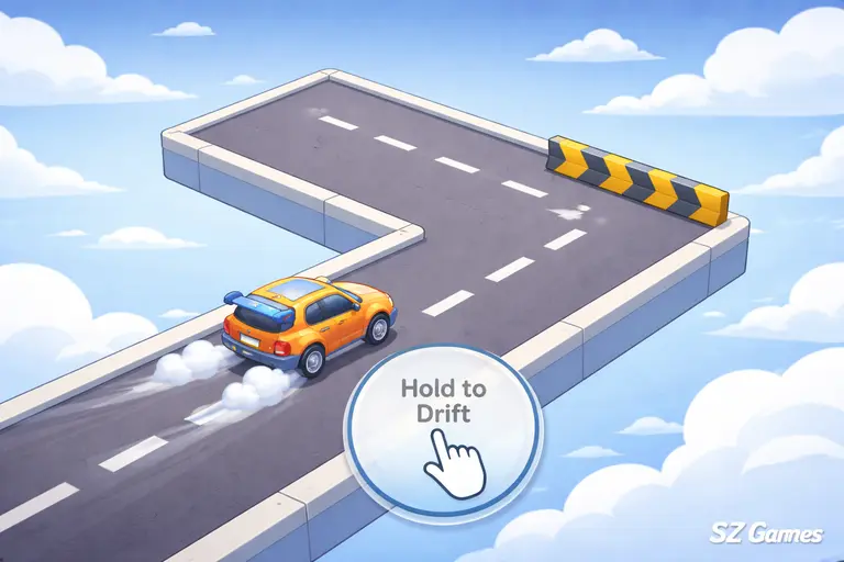 Drift Boss one button drifting control demonstration with simple UI and floating road – SZ Games