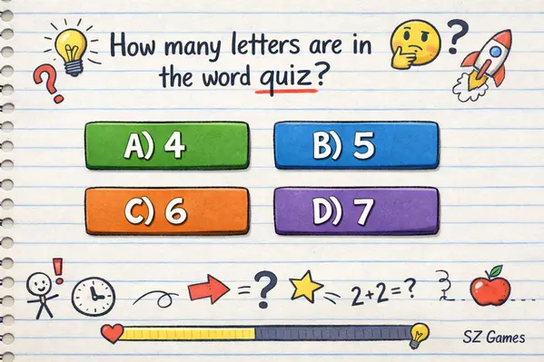 The Impossible Quiz style tricky multiple choice question with playful doodle background – SZ Games