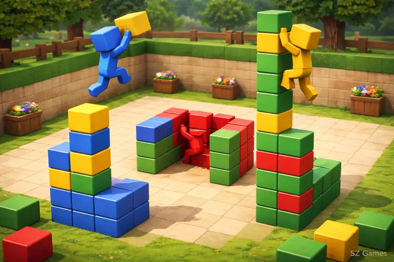 Bloxd.io advanced multiplayer tactics with players stacking blocks and controlling space