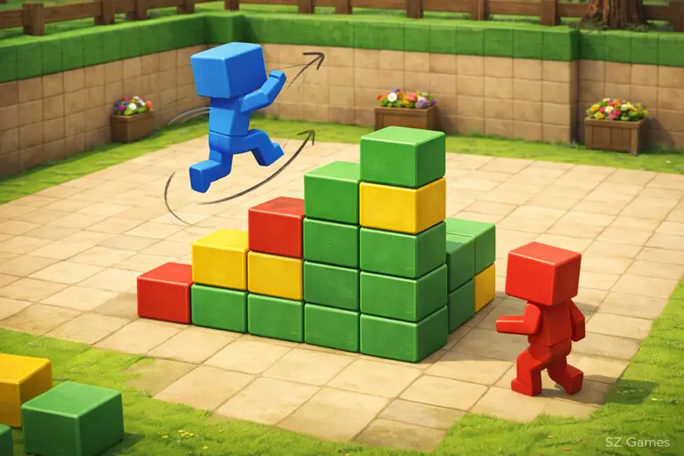 Bloxd.io movement and control example showing jumping and climbing blocks