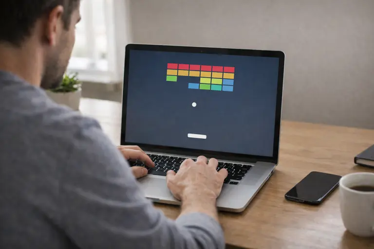 Breakit casual gameplay scene showing a player enjoying a clean and simple arcade game on a laptop