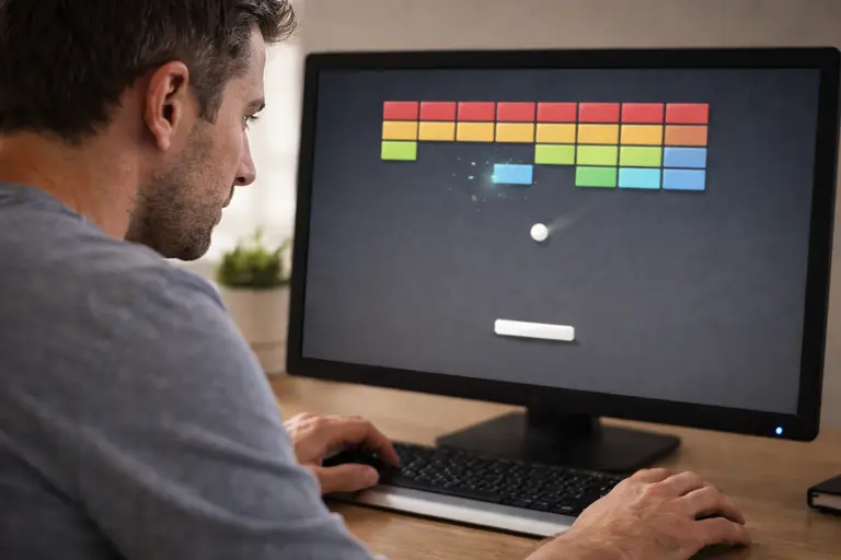Breakit player focusing on timing and strategy while playing a fast arcade browser game