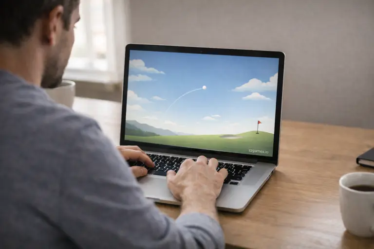 Golf Orbit calm gameplay scene showing a player taking a single golf shot in a browser game
