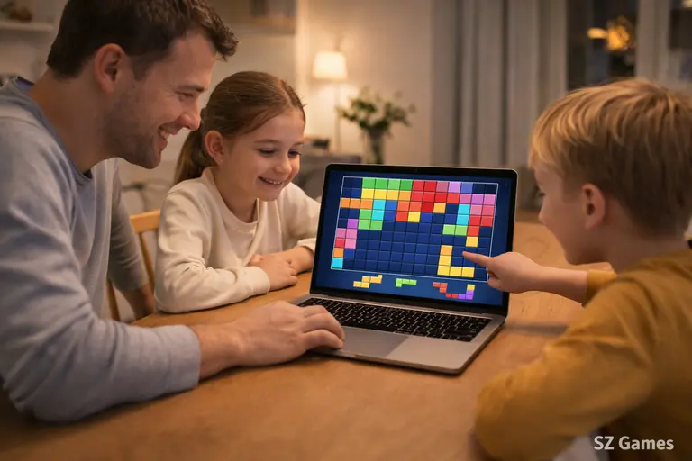 TenTrix block puzzle game played by kids and adults together at home