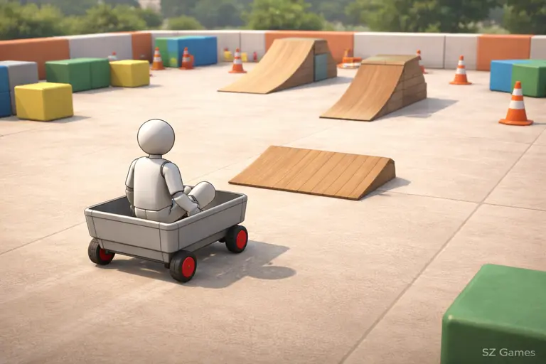 Turbo Dismounting calm launch scene showing a ragdoll character sliding toward a ramp