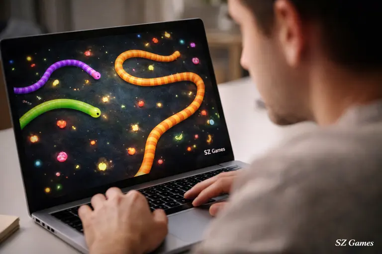 Worms Zone competitive gameplay player focused on avoiding other worms